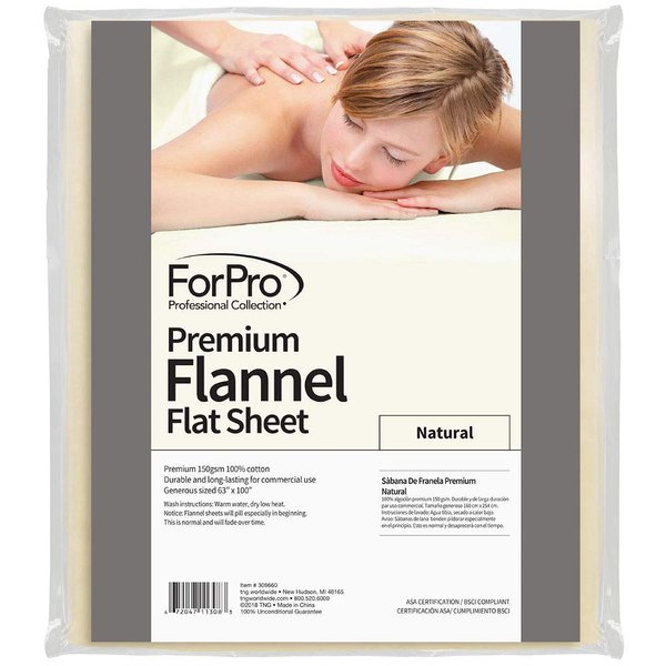 ForPro Professional Collection Premium Flannel Flat Sheet for Massage Tables, Ultra-Light, Stain and Wrinkle-Resistant, 63" W x 100" L, Natural