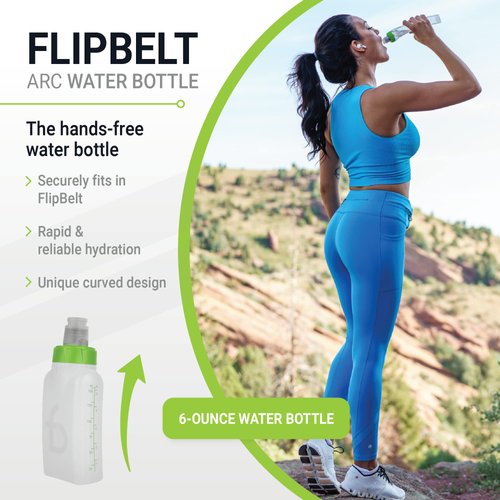FlipBelt Arc Water Bottle Running Belt, Curved Hydration Running Bottle, 6 Fl. Oz., Green