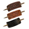 Made in USA - 2 GENUINE THICK LEATHER Floral Hair Barrettes with Sticks, Ponytail Holders, Flowers, Choice of Colors Dark Brown, Light Brown, Black