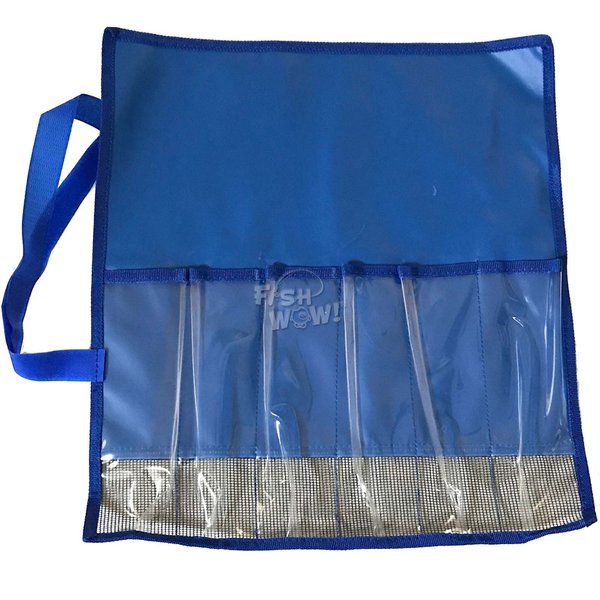Fish WOW! Qty 1 Fishing 6-Pocket Roll-up Trolling TACKLE Storage Jig Lures Bags - Blue
