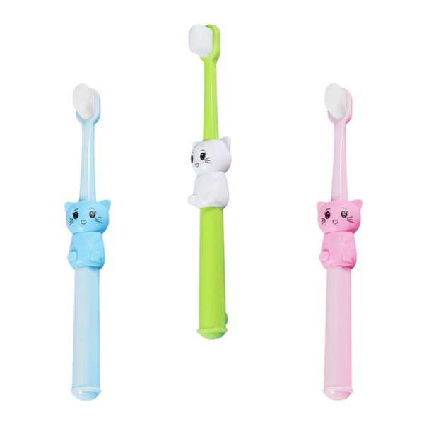 Healifty 3pcs Kids Toothbrushes Cartoon Cat Toddlers Toothbrushes Bristle Toothbrushes for Kids and Children