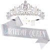 Casoty Birthday Queen Sash & Rhinestone Tiara Set, AB Rhinestones Birthday Crowns for Women, Happy Birthday Queen Tiara for Women with Comb, Birthday Tiara for Women, Birthday Sash and Tiara for Women