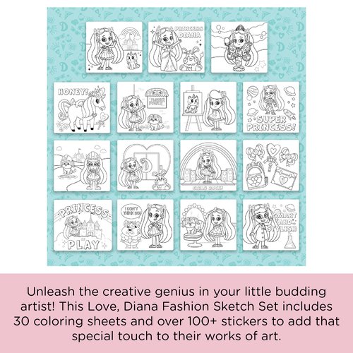 Fashion Angels Love, Diana Fashion Coloring Portfolio for Kids- Love, Diana themed coloring book, Includes 30 Sketch Sheets and 100+ Stickers, For Ages 3 And Up