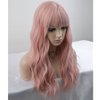 BERON 23 Inches Pink Wig Long Curly Wig with Bangs Synthetic Wig Women Girls Lovely Pink Wigs with Wig Cap