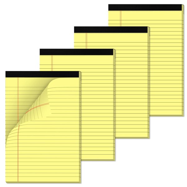 4 Pack of Yellow Legal Pad Writing Pads 5" x 8" Notepad 80gsm Recycled Paper Small Legal Pads College Ruled Note Pads Perforated Legal Pads 30 Sheets Yellow Paper Pad