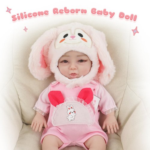 Full Silicone Doll Clothes Outfits for 14", Reborn Baby Doll Suit Accesories Set - Newborn Girl Boy Baby Clothing Gifts Set - PinkBunny Set (Clothes Only)