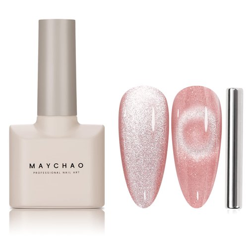 MAYCHAO 15ML Cat Eye Gel Nail Polish 1Pc jelly Pink Nail Polish with Magnet Soak off Holographic Magnetic Gel Polish for Nail Art Manicure Salon DIY at Home, 0.5 OZ