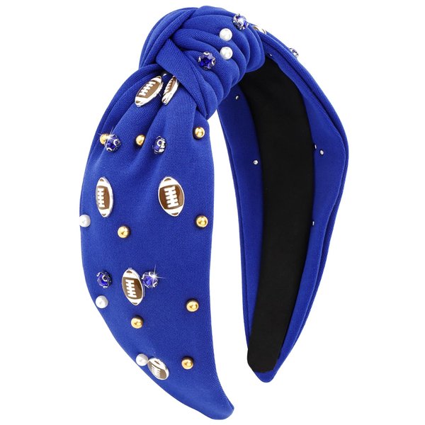 YARIEW Football Headband for Women Knotted Jeweled Headband for Women Girls Top Knot Headband for Women Football Accessories Sports Fan Mom Gifts (Blue)…