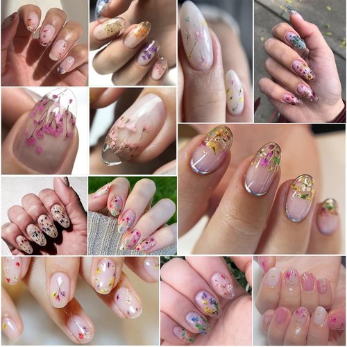 4Box 3D Dried Flowers Nail Art Stickers Colorful Dry Flower for Nails Kit - DIY Mini Mix Flower Petals Nail Stickers Natural Floral Dried Flower Decals for Nails Design Manicure Accessories Craft
