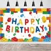 Ledander Birthday Banner Backdrop for Kids - 71 * 43in Happy Birthday Photography Background Party Decorations for Boys Girls, Building Blocks Theme Birthday Hanging Decoration Party Supplies (White)