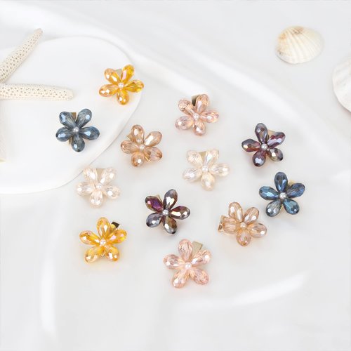 12 Pcs Mini Flower Hair Clips for Girls Crystal Mini Flower Claw Clips for Women Glitter Clips Rhinestone Hair Clips Metal Clamps Flower Hair Accessories for Girls Kids teens (Crystal 6 colors)