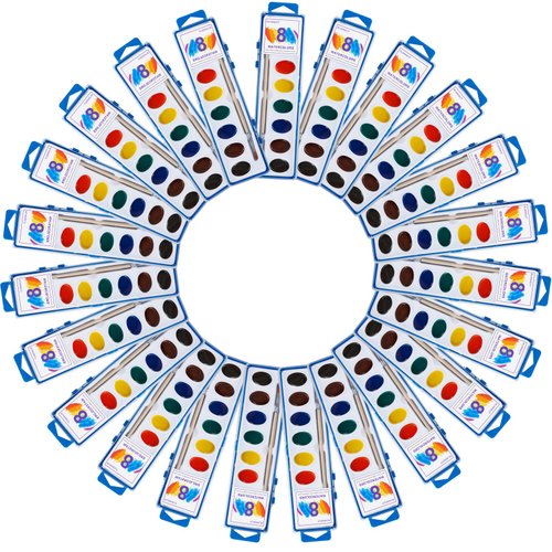 PLMMOUT 8 Colors Watercolor Paint Set,24 Pack Water Color Paints with Paint Brushes, Washable Paint for Art Activities Birthday Party Favors