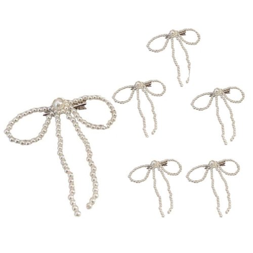 6pcs Pearl Bow Hair Clip Barrette,Pearl Side Clip Bangs Hair Clip,Bow Pearls Hairpin Non-Slip Duckbill Clip Hair Barrettes,for Women Girls