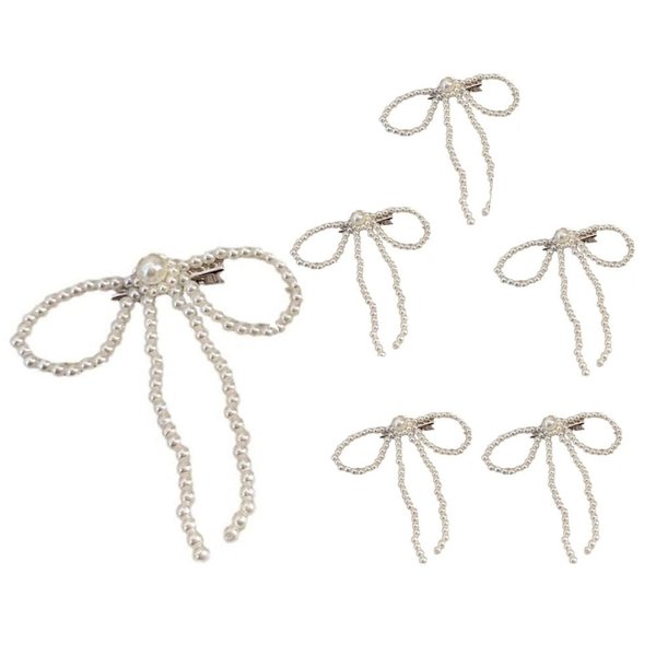 6pcs Pearl Bow Hair Clip Barrette,Pearl Side Clip Bangs Hair Clip,Bow Pearls Hairpin Non-Slip Duckbill Clip Hair Barrettes,for Women Girls
