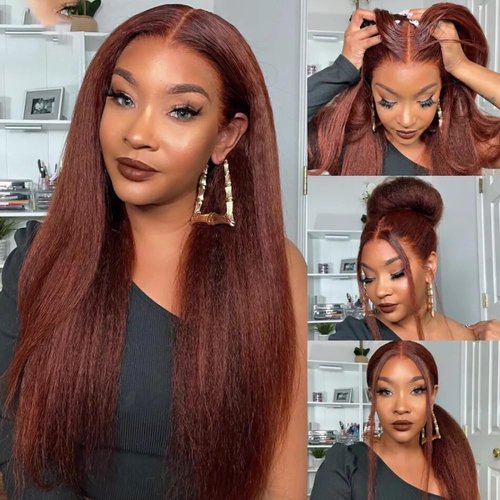 Auburn Bundles Human Hair Color 33 Bundles Human Hair Reddish Brown Yaki Straight Bundles Copper Red Human Hair Bundles Double Weft Silky and Soft for Black Women 18 18 18 Inch