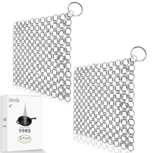 2Pack Cast Iron Cleaner Stainless Steel Chain Mail Scrubber, Iron Skillet Scrub Brush for Pan Pot Chain Scrubber Cleaning Dutch Ovens Carbon Steel Wok Grill Pan, Chain Mail to Clean Castiron by Herda