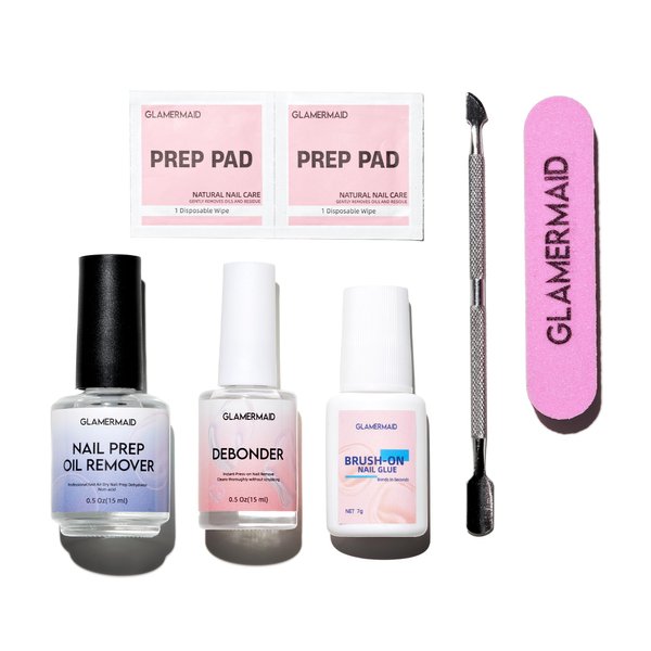 GLAMERMAID 6Pcs/Set Super Strong Nail Glue Remover for Press on Nails Nail Glue Debonder and Nail Prep Oil Remover Kit, Nail Glue with Brush for Nails Tip