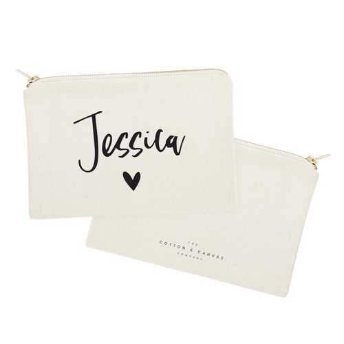 The Cotton & Canvas Co. Personalized Name Heart Cosmetic Bag and Travel Makeup Pouch