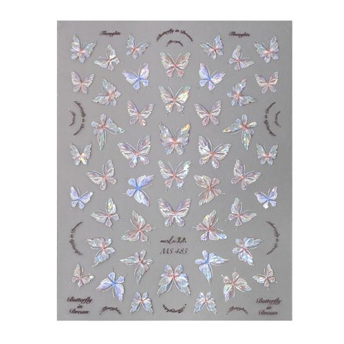 Shining Aurora Shell Butterfly Nail Stickers,3D Relief Butterflies Nail Art Stickers Pink Laser Butterfly Nail Design Nail Decals For Women Manicure Nail Decorations Nail Art Supplies Nail Accessories