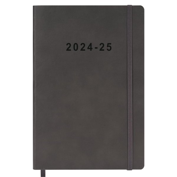 2024-2025 Academic Planner - Weekly and Monthly Planner July 2024 - June 2025, Holidays, Contacts and Notes Pages, Vegan Leather Cover, Elastic Closure, 5.5”x8.25”, Grey