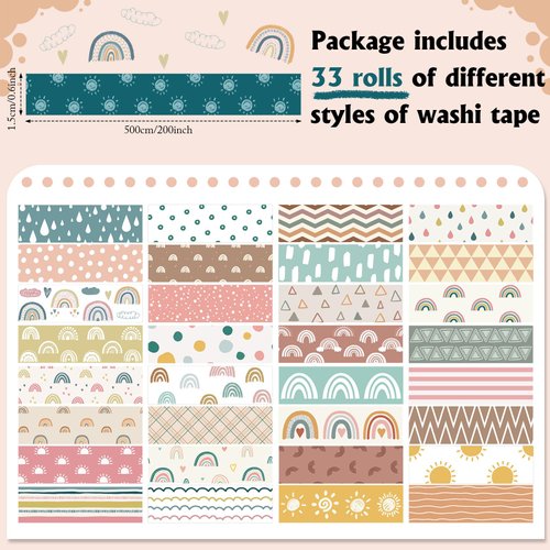 TaoBary 33 Rolls Holiday Plaid Washi Tape, 15 mm Valentine's Day St Patrick Easter Summer 4th of July Fall Washi Tape Bohemian Colorful Vintage Washi Tape for Card Art Craft Wrapping(Charming Style)