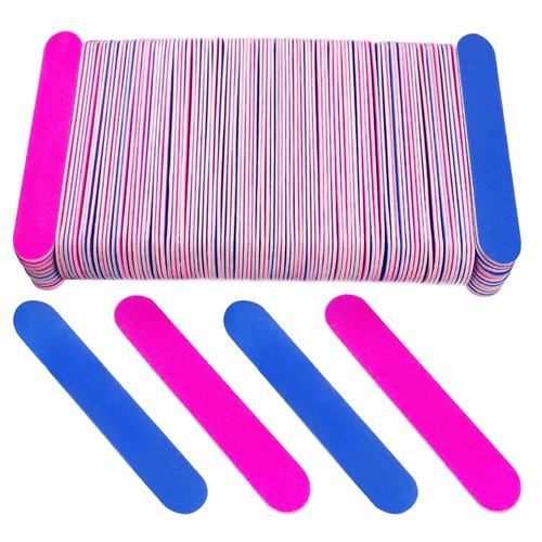 Emery Boards for Nails, 100 Pcs Nail Files for Nature Nails Small Disposable Double Sided Colorful Nail File Bulk for Home Salon Travel Size Mini Manicure Kit for Men Women Kids Wood Emory Pink/Blue