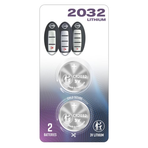 (2 Pack) CR2032 2032 Replacement Battery Smart Remote Key Fob OEM fits Key case Shell Prox (2007-2022+) for Nissan 370Z Altima Armada GT-R Kicks Leaf Maxima Murano Pathfinder Rogue Sentra Titan Versa