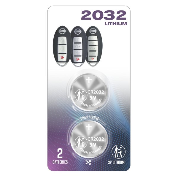 (2 Pack) CR2032 2032 Replacement Battery Smart Remote Key Fob OEM fits Key case Shell Prox (2007-2022+) for Nissan 370Z Altima Armada GT-R Kicks Leaf Maxima Murano Pathfinder Rogue Sentra Titan Versa