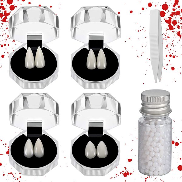 3 otters Vampire Teeth, 8 PCS Vampire Fangs Dentures, Halloween Party Cosplay Props Decoration