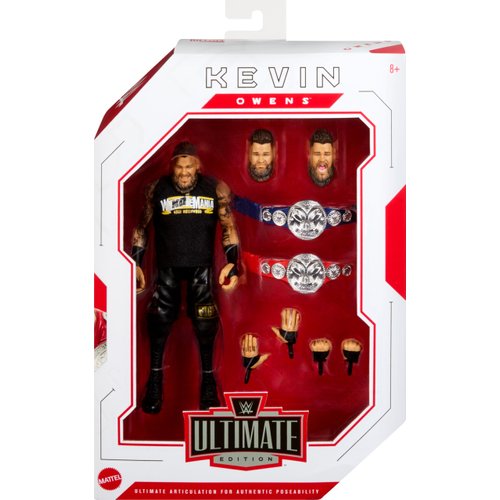 Mattel WWE Ultimate Edition Fan Takeover Action Figure, Kevin Owens Collectible Set with Interchangeable Accessories Like Extra Heads & Swappable Hands