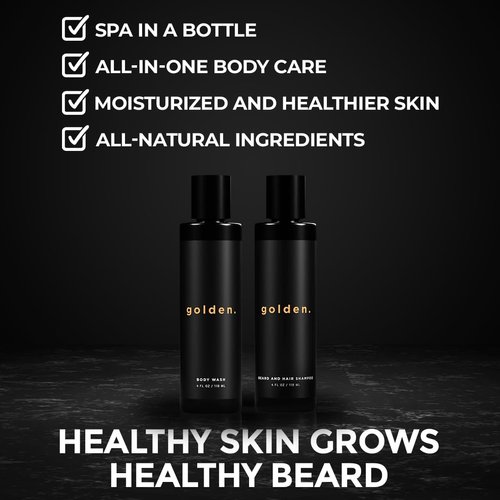 Golden Grooming Co. 3-in-1 Men's Body Wash 2-pack w/Shea Butter & Sunflower Oil - Father's Day Gifts for Dad - Hair & Beard Shampoo - Cleanses, Hydrates, Softens - For All Skin Types - 4FLOz