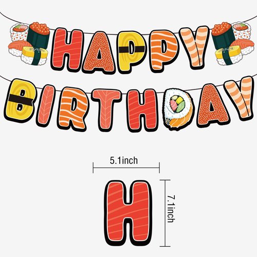 DIADARL Sushi Happy Birthday Party Banners, Sushi Birthday Party Decorations, Sushi Party Supplies, Japanese Sushi Party Decorations for Sushi Theme Baby Shower Supplies