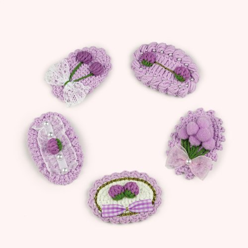 WOCATS 5pcs Elegant Handmade Flower Hair Clips-Crocheted from Wool and Metal Hair Clips are Special Gifts For Girls (Purple)