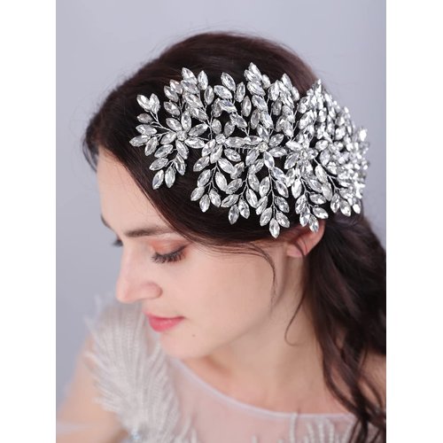 JWICOS Crystal Bride Wedding Hair Comg Bridal Hair Comb Hair Clip Flower Wedding Hair Accessories for Women and Girls (Rose Gold)