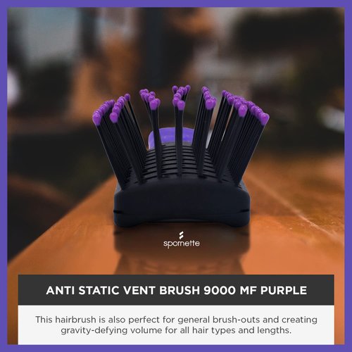 Spornette Anti Static Vent Brush #9000-MF (PURPLE) Styling, Smoothing, Straightening & Blow Drying Hair Quickly With No Static - Adds Shine & Body. For Women, Men & Children