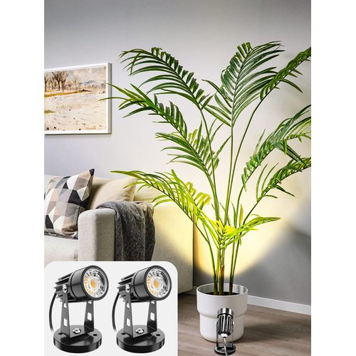 DOREIO LED Spot Lights Indoor Spotlight Lamp 3W Up Lights Indoor Accent Lighting for Plants 120V Warm White Uplighting Decor US 2-Plug 6 FT Cord with Floor Foot Switch (2 Pack with Base and Stake)
