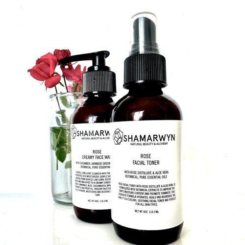 Rose Skin Care Set – Creamy Botanical Face Wash & Hydrating Facial Toner – Natural-Organic Duo for Cleansing, Toning & Nourishing – Ideal for Sensitive & Mature Skin, 4oz Each
