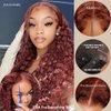 Julia Hair Water Wave Pre Everything Glueless Wig Reddish Brown 13x4 Pre Cut Lace Front Wigs Human Hair For Beginner Pre Bleached Bye Bye Knots Wig Pre Plucked Put on and Go Copper Red Color 16 Inch