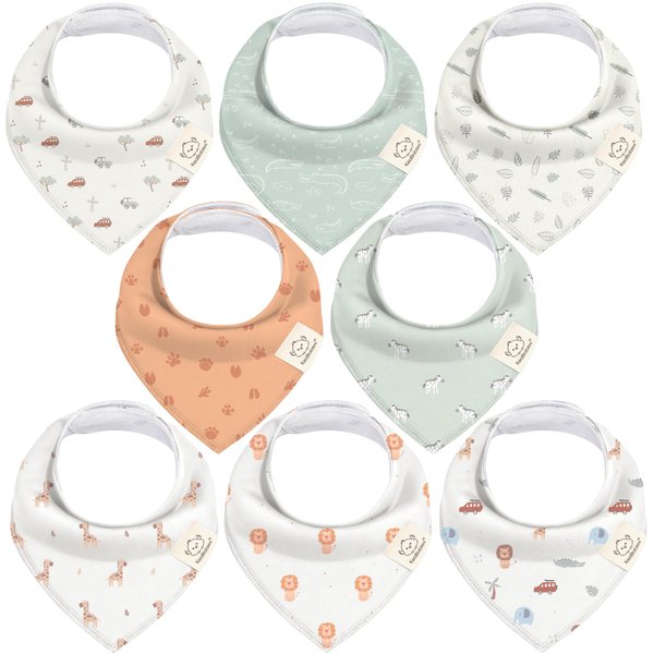 KeaBabies 8-Pack Organic Baby Bandana Drool Bibs - Stylish Unisex Bandana Bibs, Super Absorbent Bandana Drool Bibs, Gentle Teething Bibs for Infants, Organic Cotton Baby Bib (Wilderness)