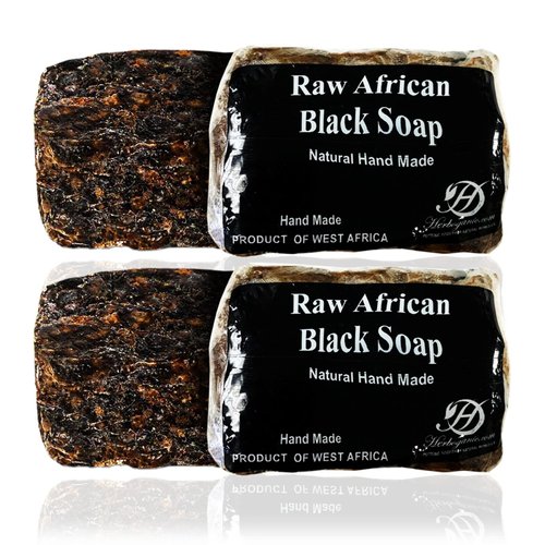 HERBOGANIC Raw African Black Soap Bar Pack of 3, 6 oz each. 100% pure natural Product of Ghana. black soap is great for acne, Eczema, blackheads, face, hair, and body wash.