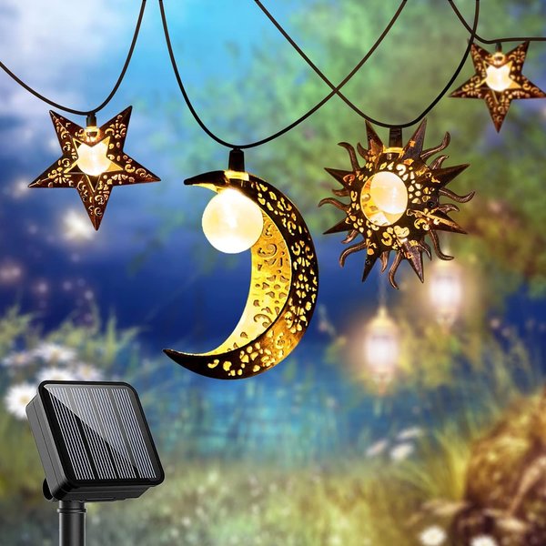Solar String Lights Outdoor Star Moon Sun 13Ft 153In Led Solar Powered Fairy Decorative Lights for Garden Patio Yard Trees Mothers Day Gifts Wedding Party (Warm White) (Star Moon Sun String Lights)