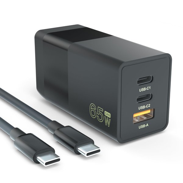 65W USB C Charger, PD3.0 GaN USB C Foldable Charger for Travel, 3 Ports USB Wall Charger,Fast Charger USB C for iPhone 15 Pro Max, MacBook Pro, Dell XPS, iPad Pro, Galaxy S24 Ultra and More
