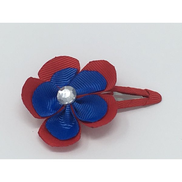 Snap Clip, Flower Hair Clip, Red and Blue Hair Clip, Grosgrain Flower Hair Clip