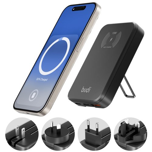 BUDI PD3.0 USB C GaN Foldable Plug Adapter USB Ultra-Thin Portable Wall-Mounted Travel Power Fast Charger,Adapter for MacBook,Microsoft Surface Go,Laptop,for iPhone iPad (Wireless Charging Upgrade)