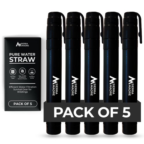 Sierra Madre Pure Water Straw – 264 Gallon Water Filter Purification for Backpacking, Camping, Hiking, Travel - Perfect for Preparedness Survival Gear & Supplies - Portable & Lightweight (Pack 5)