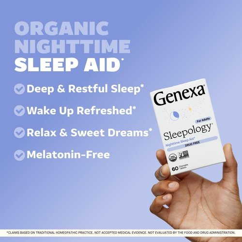 Genexa Sleepology for Adults | Melatonin Free Sleep Calm Aid |Soothing Natural Vanilla & Lavender Flavor | Certified Organic & Non-GMO | Homeopathic Remedy Made Clean | 180 Chewable Tablets (3 Pack)