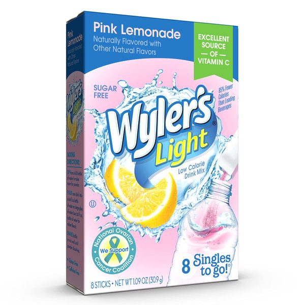 Wyler's Light Singles To Go Powder Drink Mix, Pink Lemonade, 8 Count