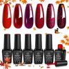Beetles Red Gel Nail Polish 6 Colors Set Burgundy Red Collection Glitter Dark Red Poinsettia Purple Gel Polish, Soak Off UV LED Gel Nail Polish Art Design Decoration DIY Gel Nail Gifts
