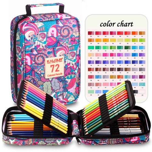 KALOUR Premium Colored Pencils for Adult Coloring Book,Set of 72 Colors,Zipper Slot Pencil Case,with Sharpener,Soft Core,7 Metallic Color,Ideal for Layering Blending,for Artists Beginners Kids(Pink)
