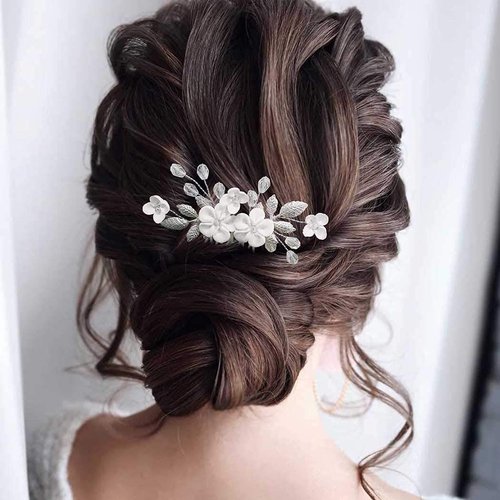 YBSHIN Flower Bride Wedding Hair Comb Silver Rhinestone Hair Pieces Leaf Bridal Hair Accessories for Women and Girls (Style 5)